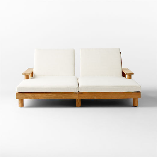 Pinet Teak Outdoor Double Chaise Lounge with Textured Ivory Perennials® Cushions