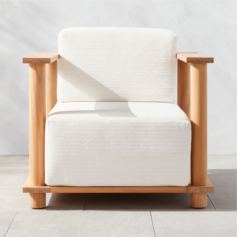 Pinet Teak Outdoor Lounge Chair with Textured Ivory Perennials Cushions by Ross Cassidy CB2