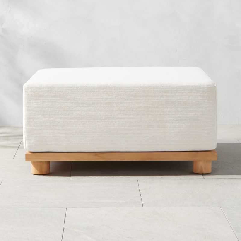 Pinet Teak Outdoor Ottoman with Textured Ivory Perennials® Cushion by Ross Cassidy - image 0 of 6