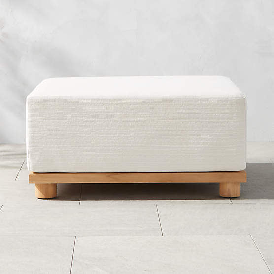 Pinet Teak Outdoor Ottoman with Textured Ivory Perennials® Cushion