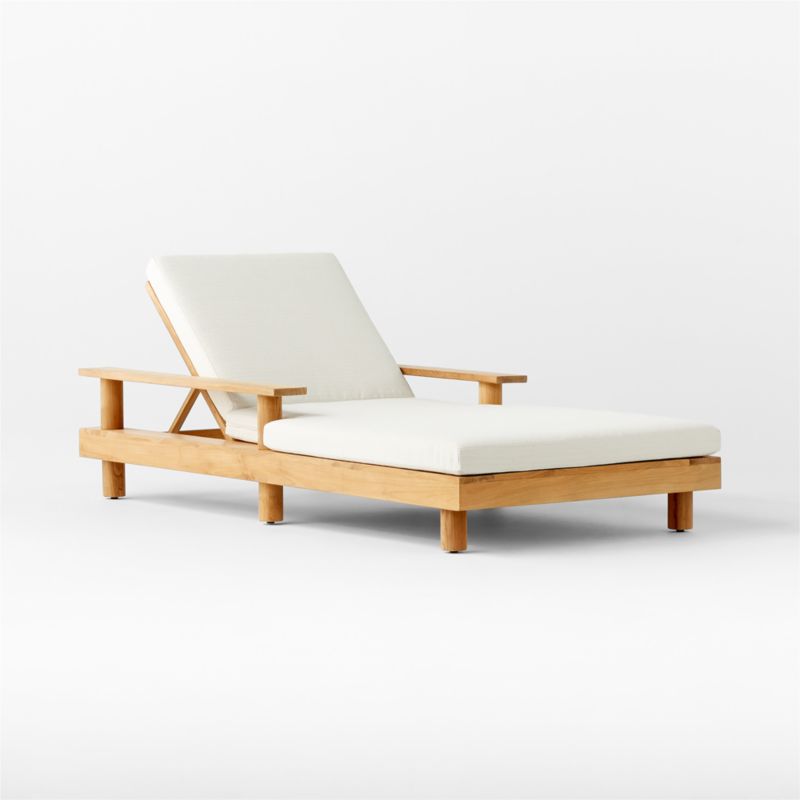 Pinet Teak Outdoor Chaise Lounge with Textured Ivory Perennials® Cushions - image 4 of 10