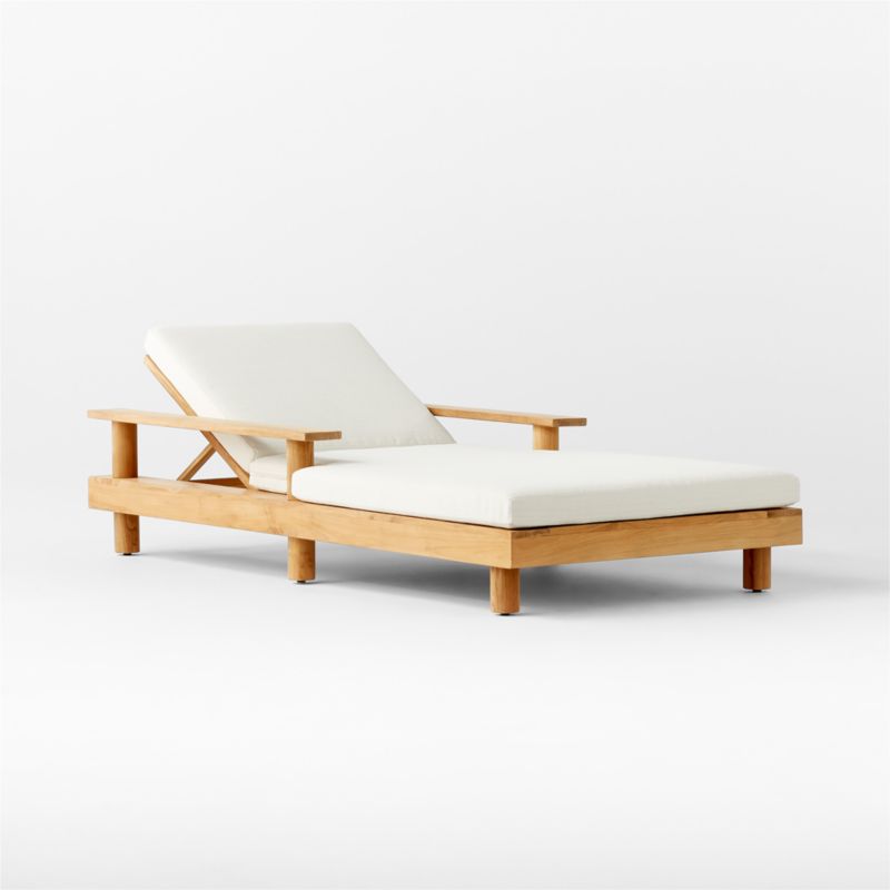 Pinet Teak Outdoor Chaise Lounge with Textured Ivory Perennials® Cushions - image 5 of 10