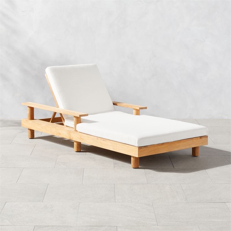 Pinet Teak Outdoor Chaise Lounge with Textured Ivory Perennials® Cushions - image 0 of 10