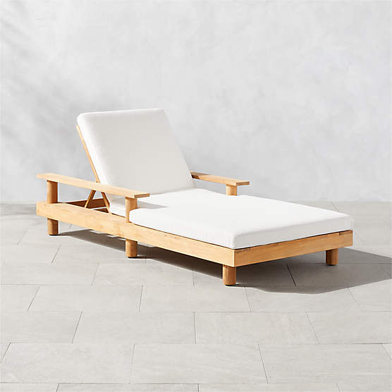 Pinet Teak Outdoor Chaise Lounge with Textured Ivory Perennials® Cushions by Ross Cassidy