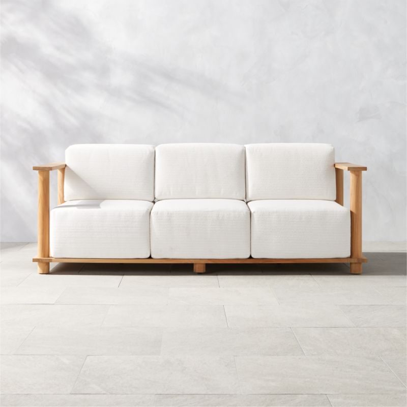 Pinet 84" Teak Outdoor Sofa With Textured Ivory Perennials® Cushions - image 0 of 8