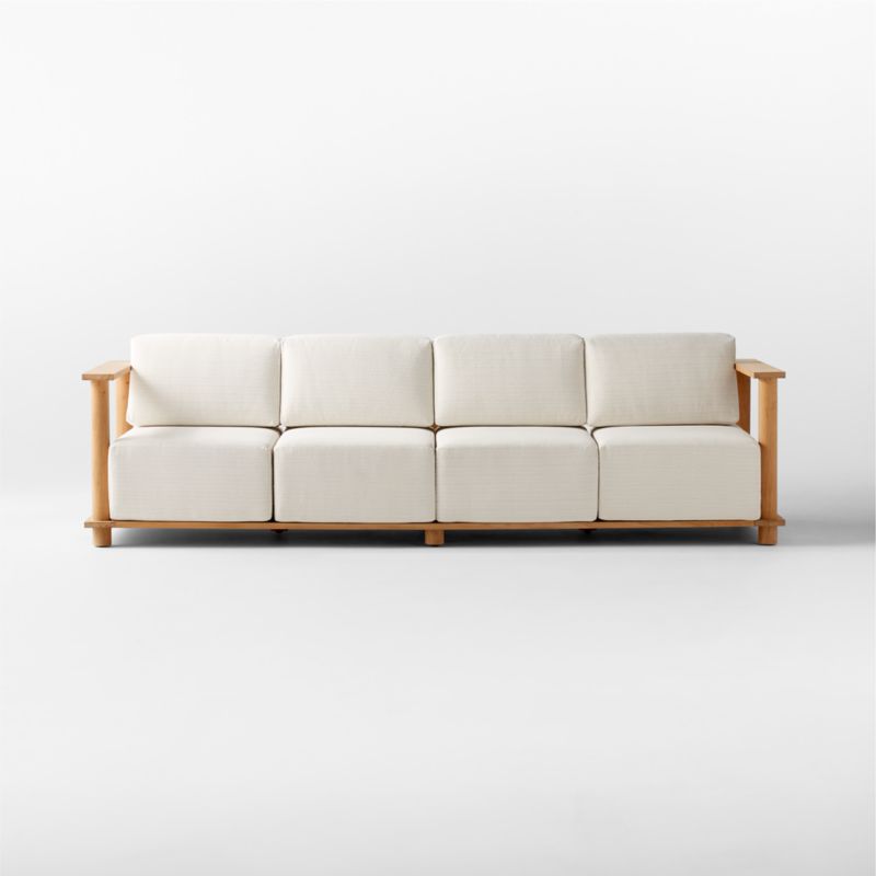 CB2 - April 2023 CB2 - Pinet Teak Outdoor Sofa with Textured Ivory  Perennials® Cushions Large