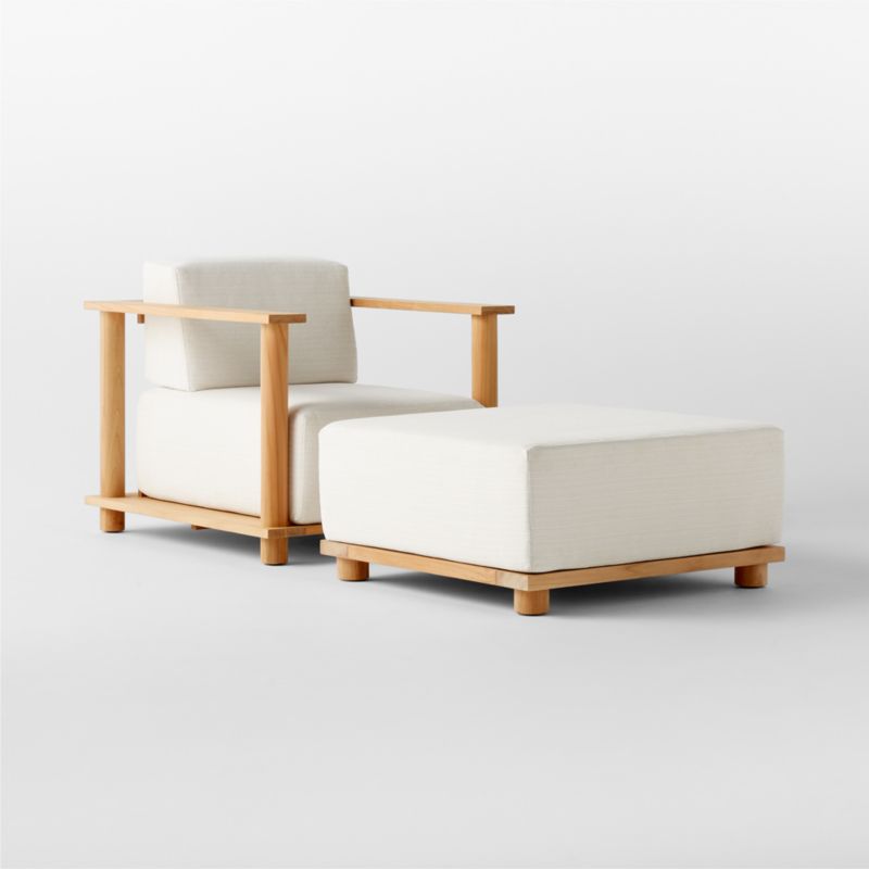 Pinet Teak Outdoor Lounge Chair and Ottoman with Textured Ivory Perennials® Cushions by Ross Cassidy - image 3 of 6