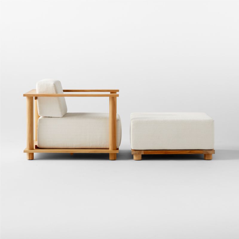 Pinet Teak Outdoor Lounge Chair and Ottoman with Textured Ivory Perennials® Cushions by Ross Cassidy - image 4 of 6