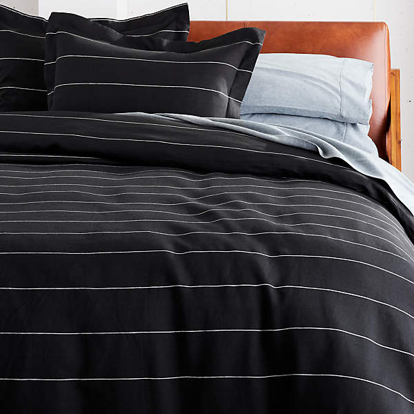 Pinstripe Black Linen Full Queen Duvet, What Are The Dimensions Of A Queen Duvet Cover