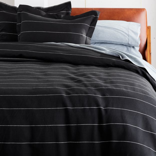 Pinstripe Black Linen Bedding CB2