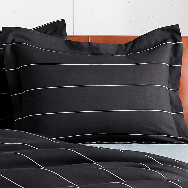Pinstripe Black Linen Standard Pillow, Linen Pinstripe Duvet Cover Crate And Barrel