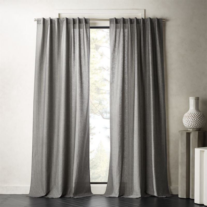 Pinstripe Grey White Curtain Panel Cb2