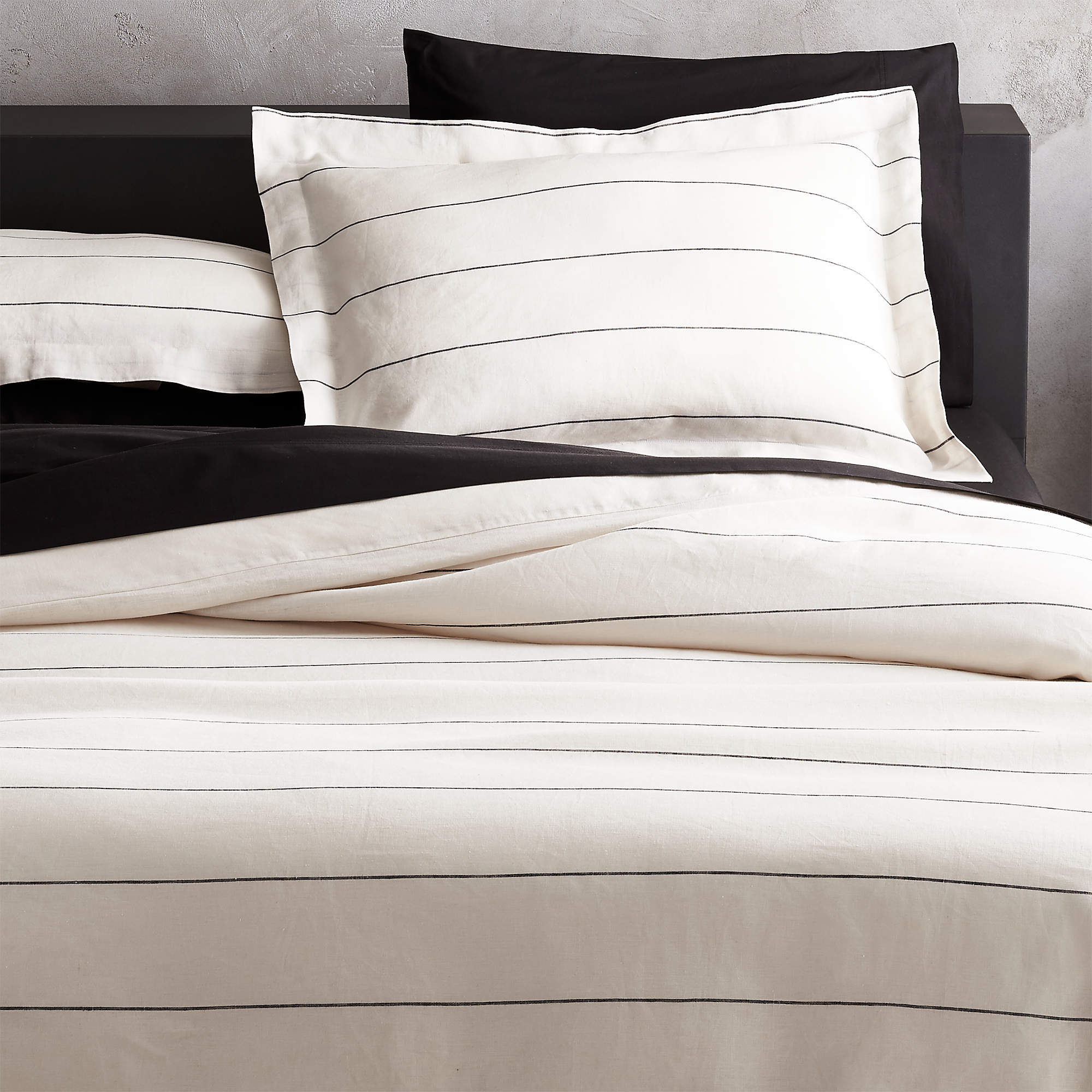 Linen Pinstripe Duvet Cover Full/Queen + Reviews CB2