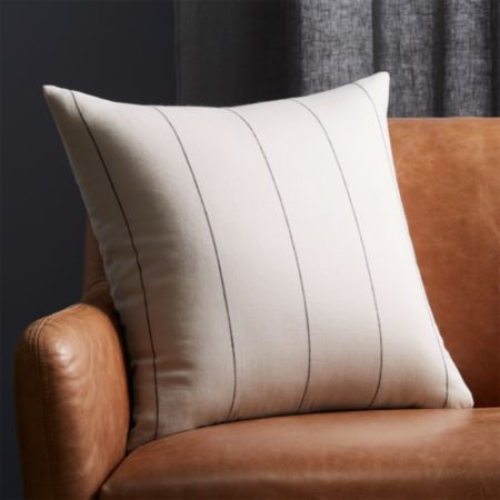 20 Pinstripe White Linen Pillow With Feather Down Insert