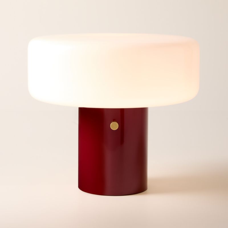 View Pill High Gloss Oxblood Red Iron Table Lamp with Glass Shade by Bill Curry details