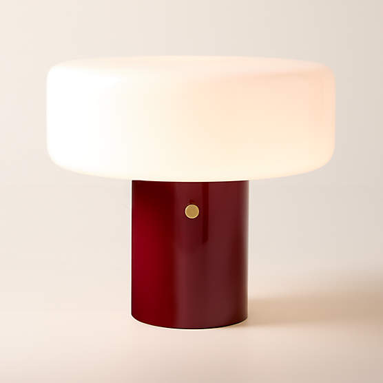 Pill High Gloss Oxblood Red Iron Table Lamp with Glass Shade by Bill Curry