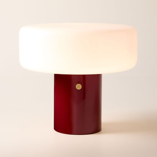 Pill High Gloss Oxblood Red Iron Table Lamp with Glass Shade by Bill Curry