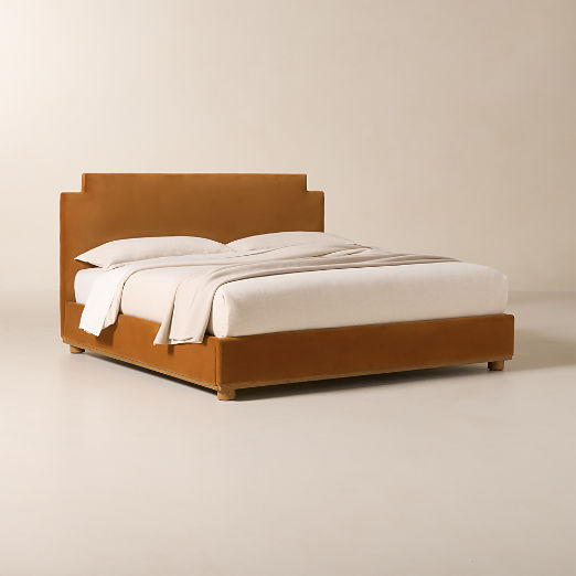 Plaza Smoked Amber Velvet Upholstered King Bed