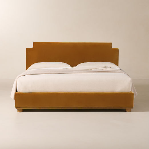 Plaza Smoked Amber Velvet Upholstered Bed