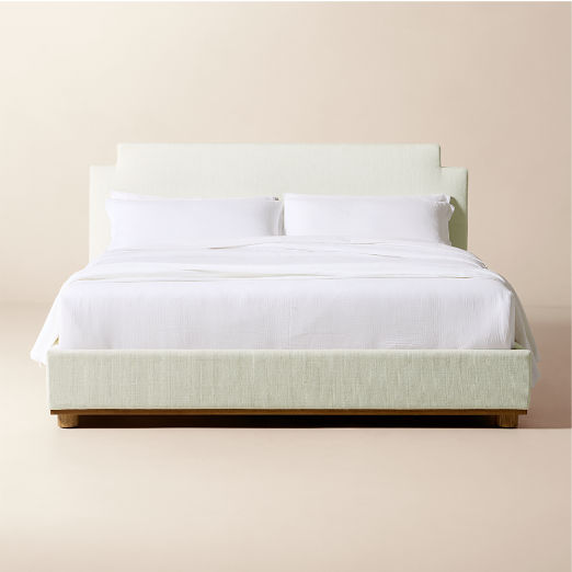 Plaza Warm White Upholstered Queen Bed
