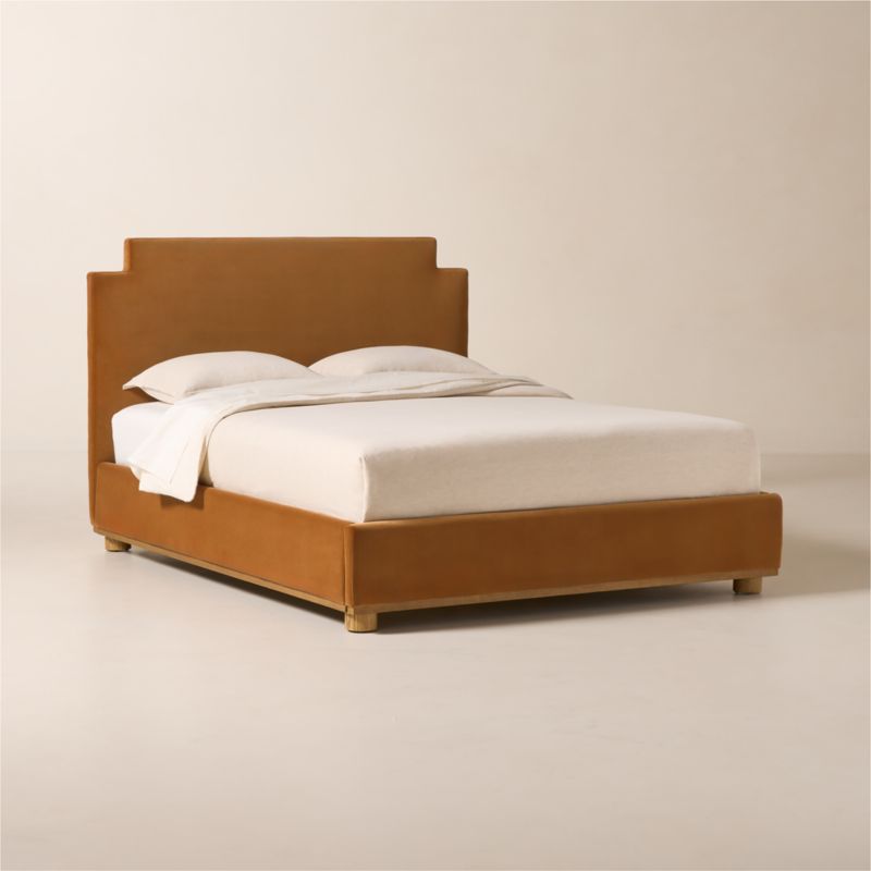 Plaza Smoked Amber Velvet Upholstered Queen Bed - image 1 of 7