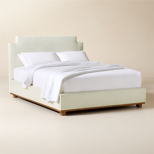 Plaza Warm White Upholstered Queen Bed
