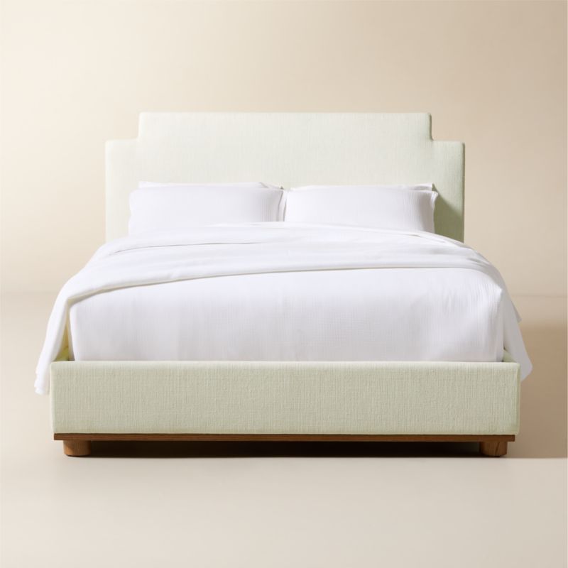 Plaza Warm White Upholstered Queen Bed - image 0 of 5