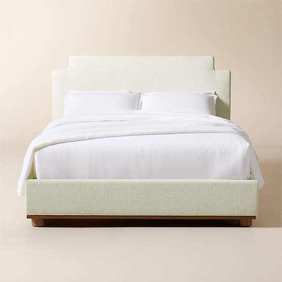 Plaza Warm White Upholstered Queen Bed