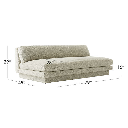 Plinth 80" Armless Peppered Grey Performance Boucle Sofa