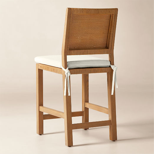 Plait Ash Wood and Woven Rattan Counter Stool with Warm White Performance Linen Cushion