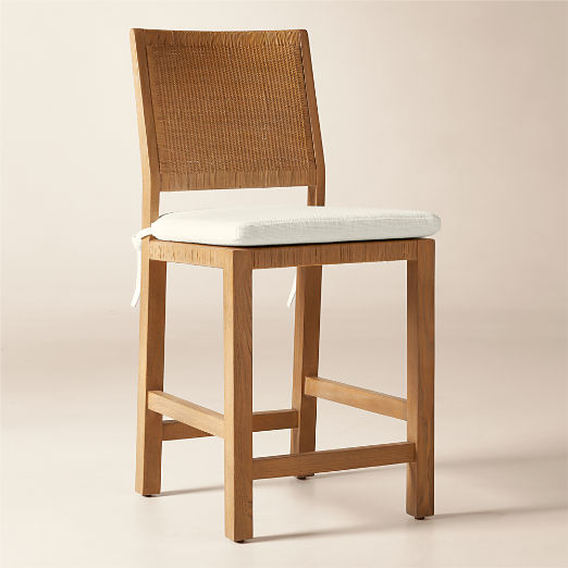 Plait Ash Wood and Woven Rattan Counter Stool with Warm White Performance Linen Cushion