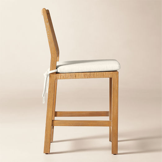 Plait Ash Wood and Woven Rattan Counter Stool with Warm White Performance Linen Cushion