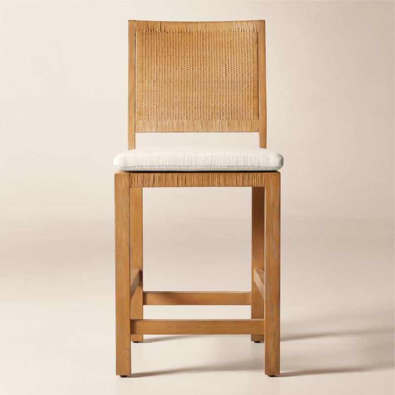 Viewing product image Plait Ash Wood and Woven Rattan Counter Stool with Warm White Performance Linen Cushion - image 1 of 6