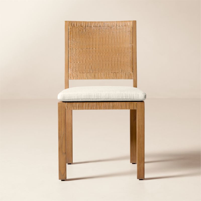 Plait Ash Wood and Woven Rattan Dining Chair with Warm White Performance Linen Cushion - image 0 of 8