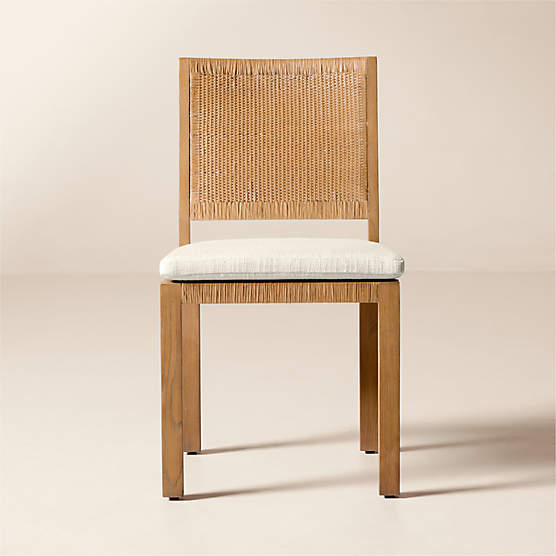 Plait Ash Wood and Woven Rattan Dining Chair with Warm White Performance Linen Cushion