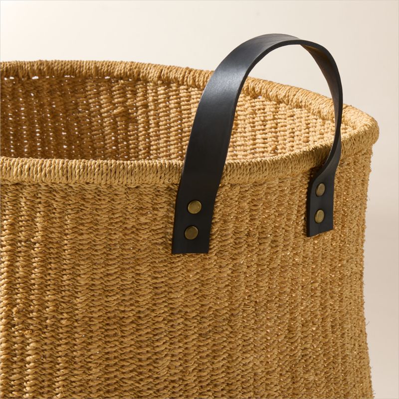 Penelope Handwoven Round Storage Basket with Black Leather Handles - image 2 of 4