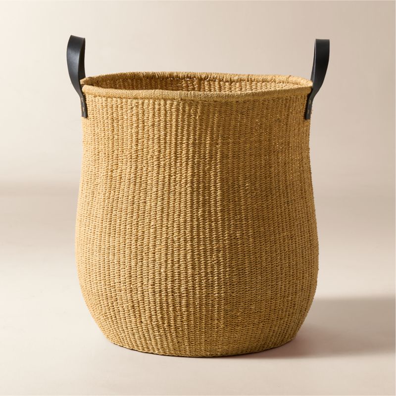 Penelope Handwoven Round Storage Basket with Black Leather Handles - image 3 of 4