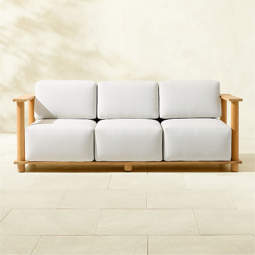 Pinet 84" Teak Outdoor Sofa With Warm Light Grey Sunbrella® Cushions