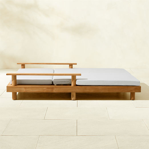 Pinet Teak Outdoor Double Chaise Lounge With Warm Light Grey Sunbrella® Cushions