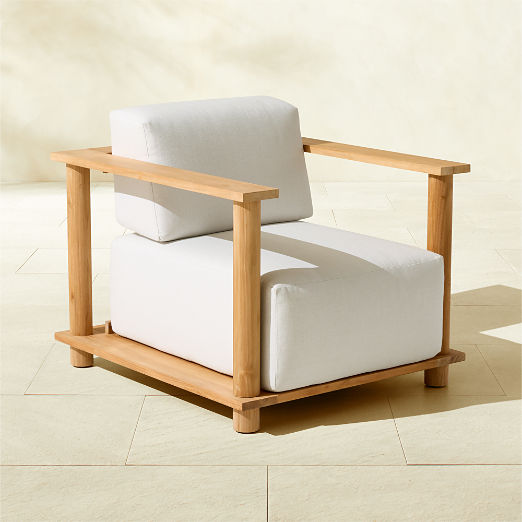 Pinet Teak Outdoor Lounge Chair With Warm Light Grey Sunbrella® Cushions