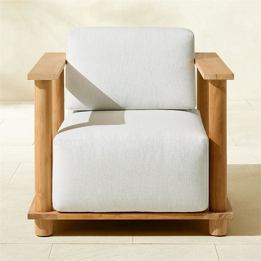 Pinet Teak Outdoor Lounge Chair With Warm Light Grey Sunbrella® Cushions