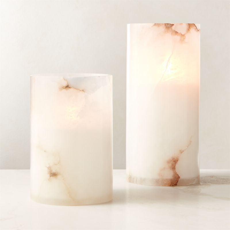 Poe White Alabaster Pillar Candle Holder 7" - image 1 of 10