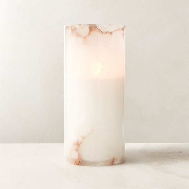 View Poe White Alabaster Pillar Candle Holder 10" details