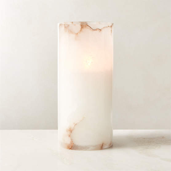 Poe White Alabaster Pillar Candle Holder 10"