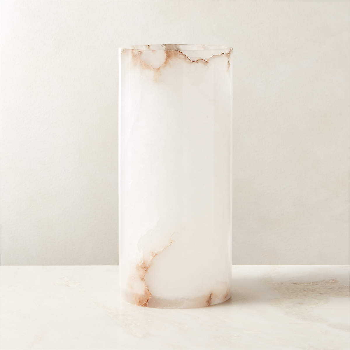 Poe White Alabaster Pillar Candle Holder Small + Reviews | CB2