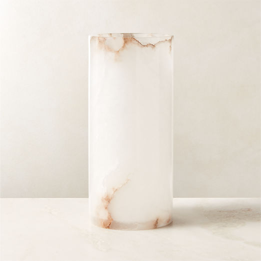 Poe White Alabaster Pillar Candle Holder 10"