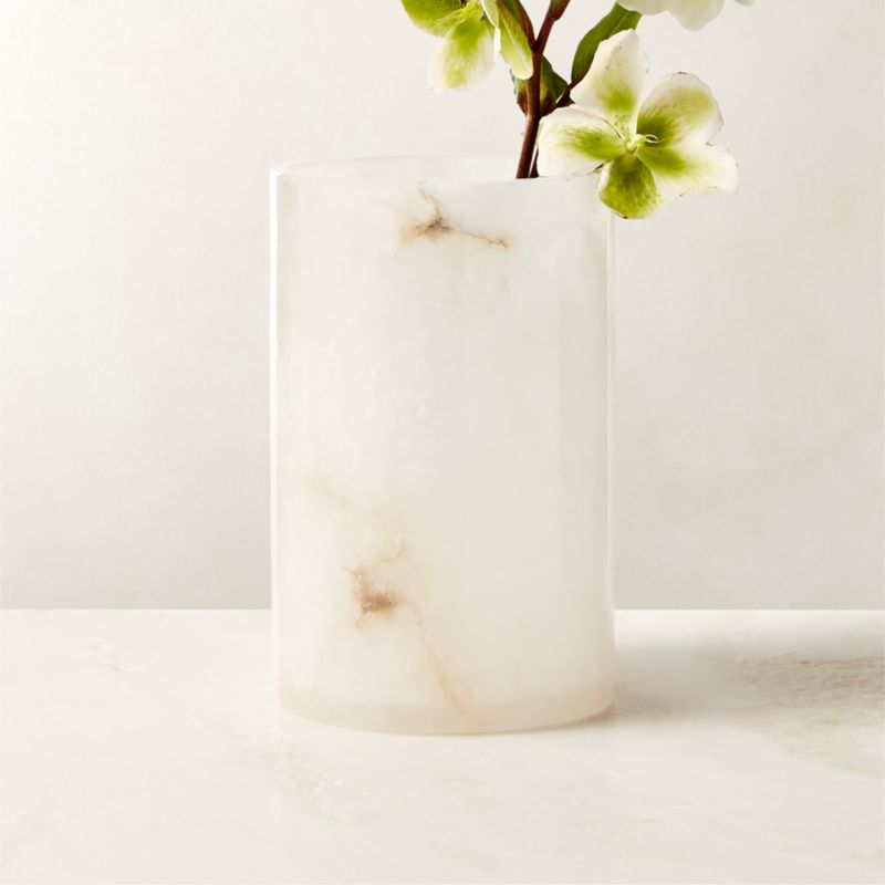 Poe White Alabaster Pillar Candle Holder 7" - image 2 of 10