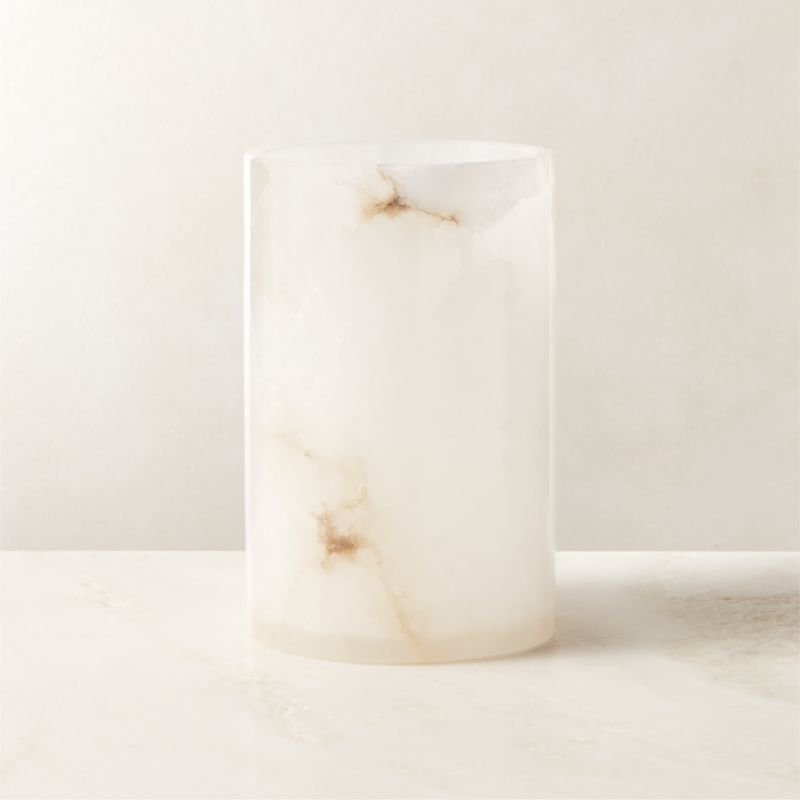 Poe White Alabaster Pillar Candle Holder 7" - image 3 of 10