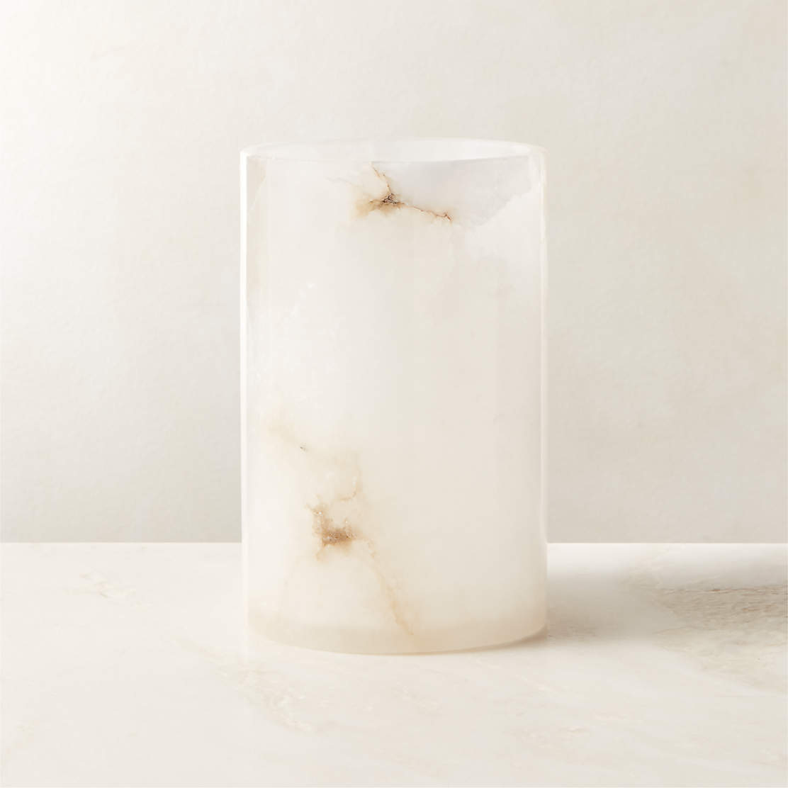 Poe White Alabaster Pillar Candle Holder Large + Reviews CB2
