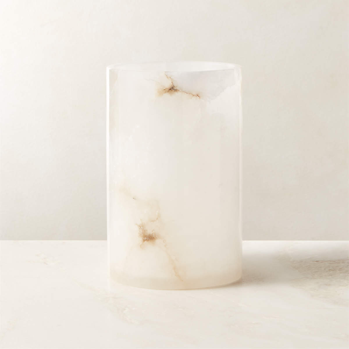 Poe White Alabaster Pillar Candle Holder Small + Reviews | CB2